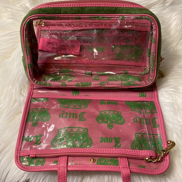 Juicy Couture Green and Pink Travel Makeup Bag Purse - Picture 12 of 14